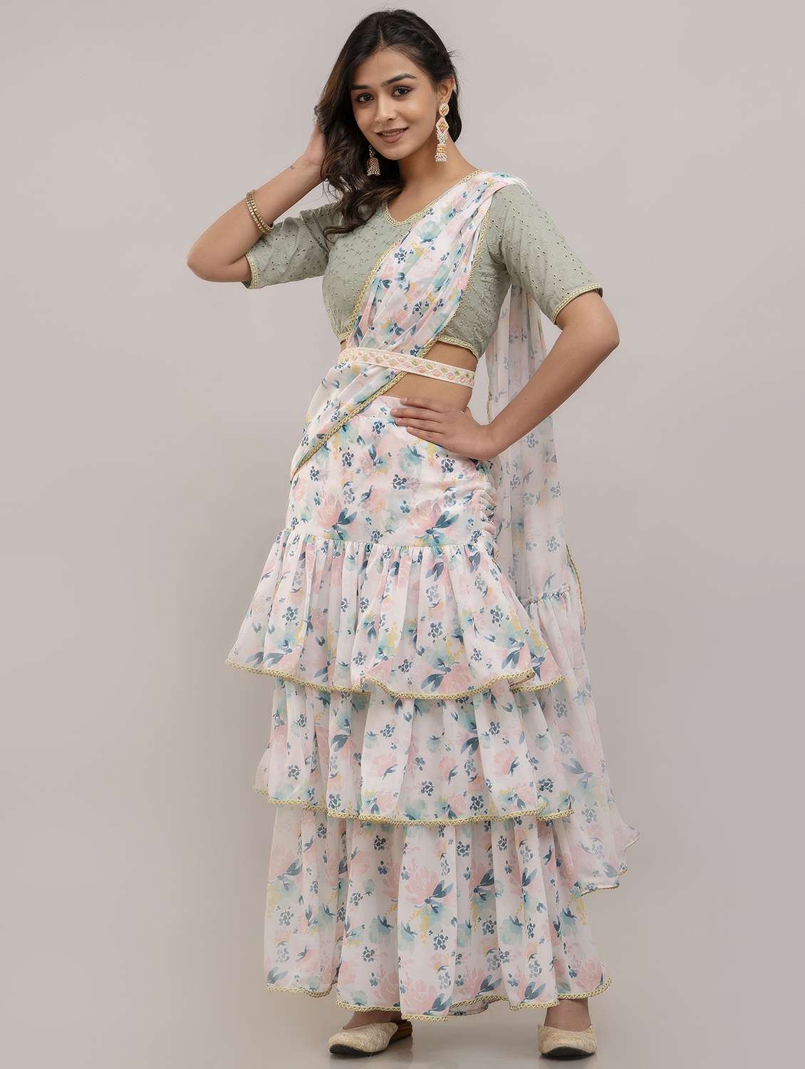 women floral printed pre-drape lehenga - 22301663 -  Standard Image - 2