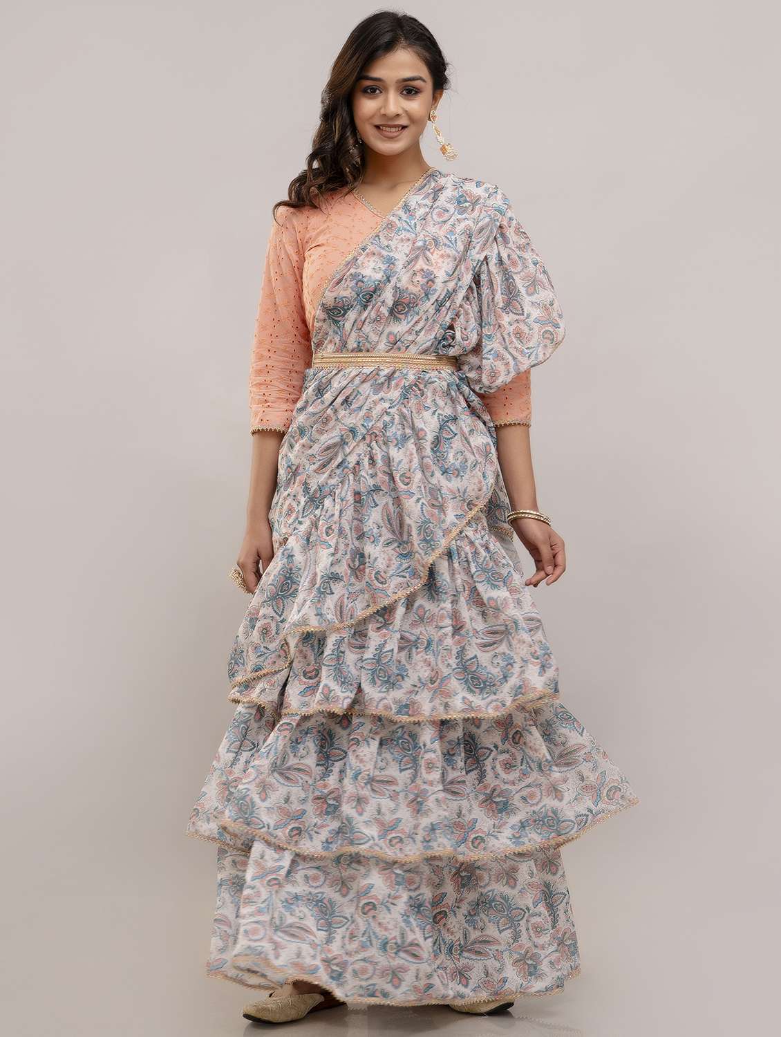 women floral printed pre-drape lehenga