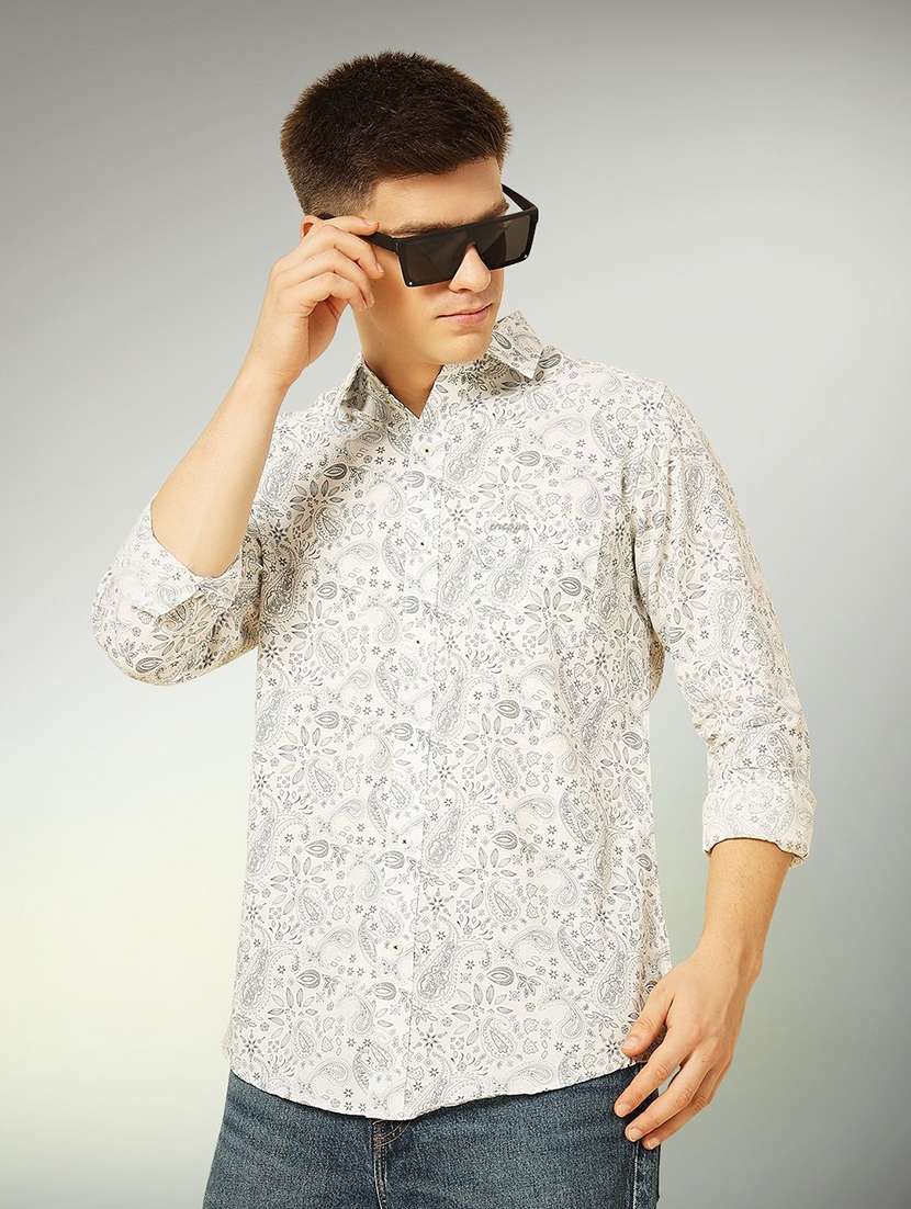 men paisley printed long sleeve regular fit casual shirt