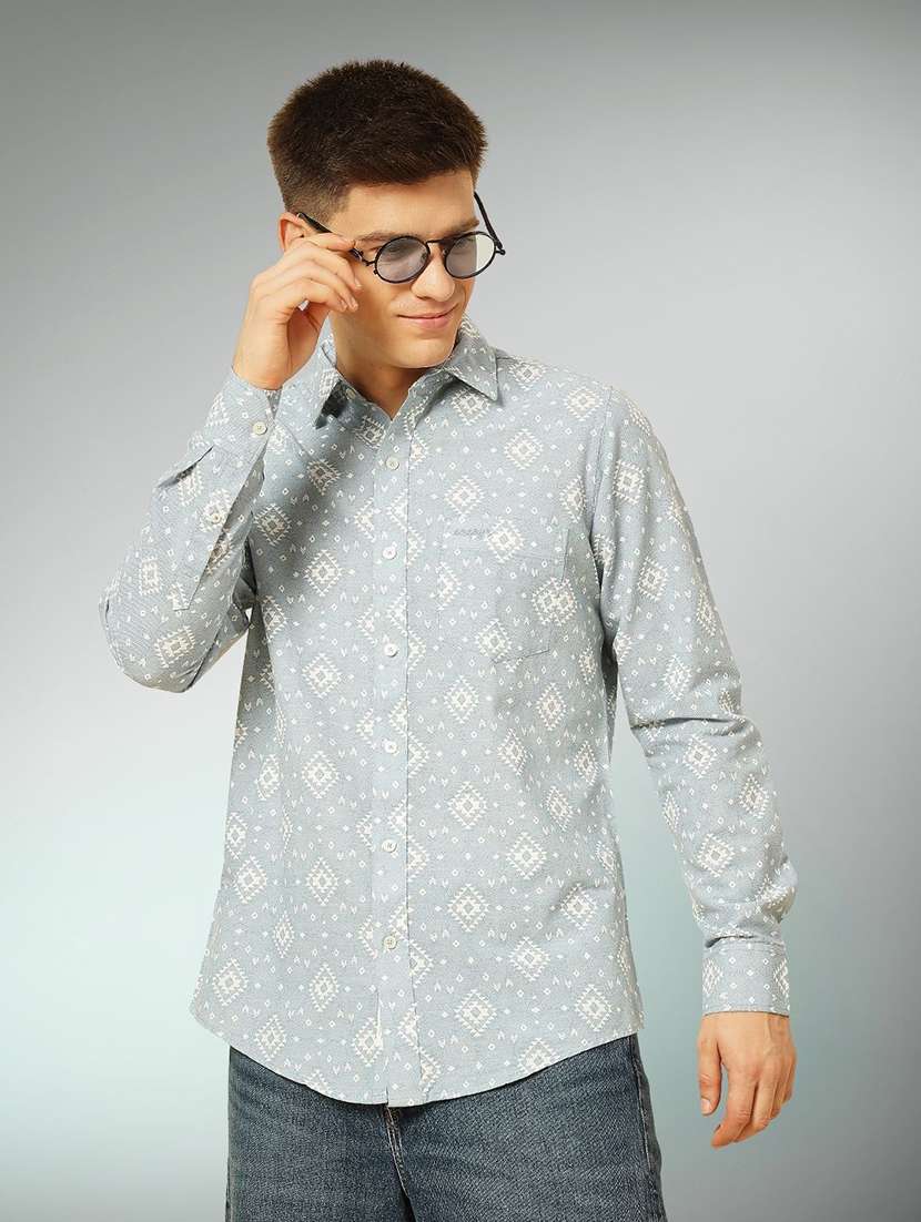 men printed long sleeve regular fit casual shirt