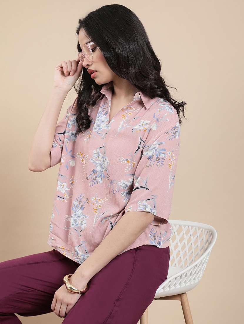 women floral print elbow sleeve top