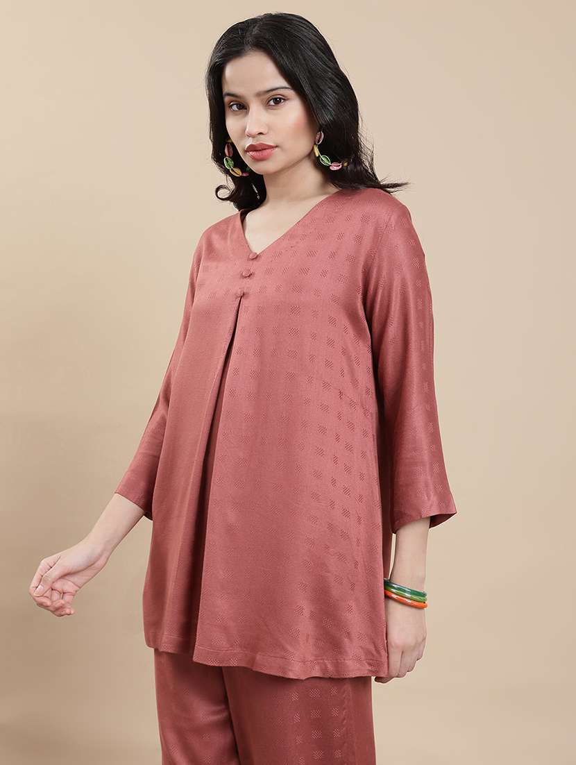 women solid three quarter sleeve a-line kurti - 22301772 -  Standard Image - 2