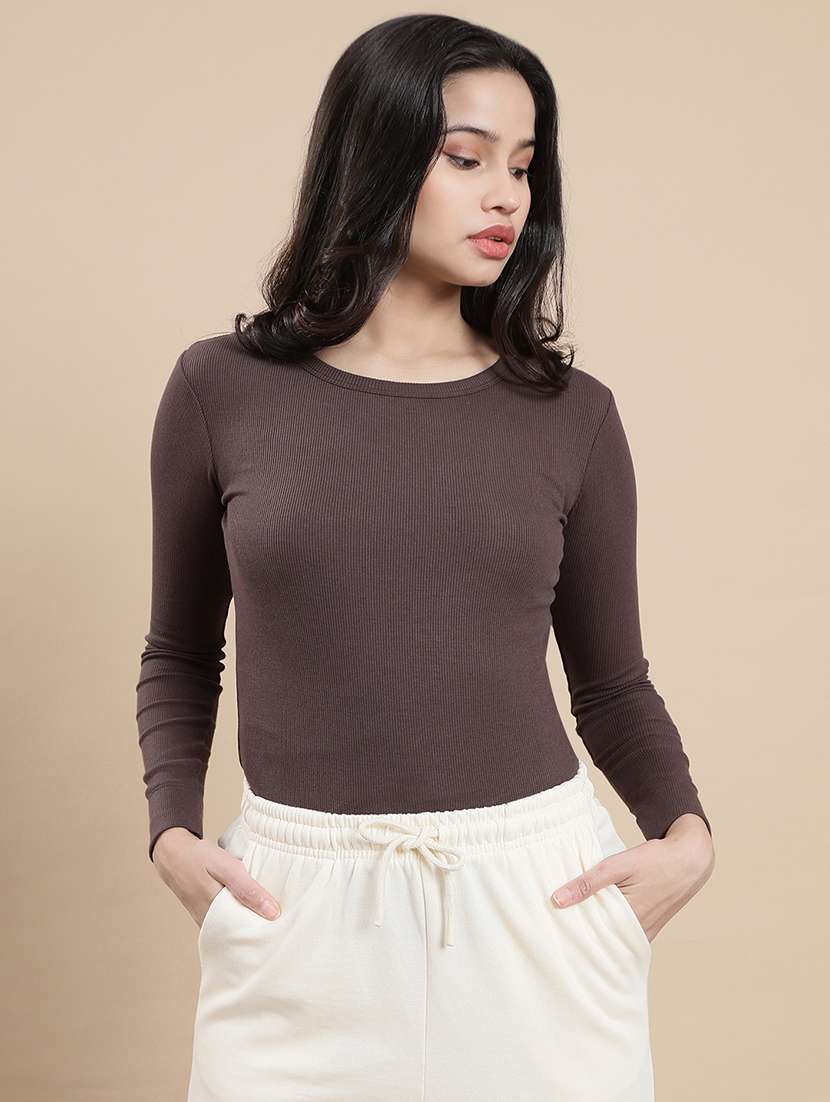 women solid long sleeve straight top