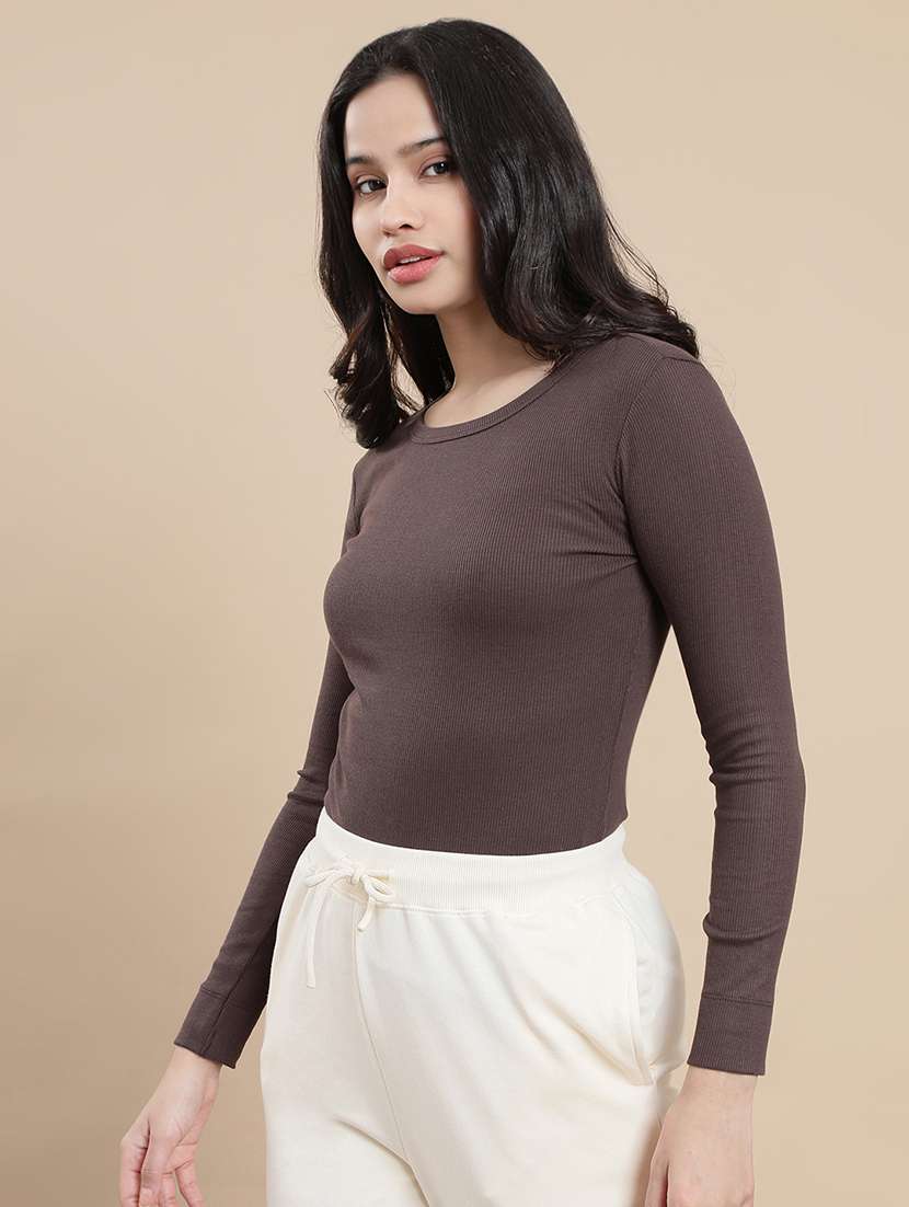women solid long sleeve straight top - 22301820 -  Standard Image - 2