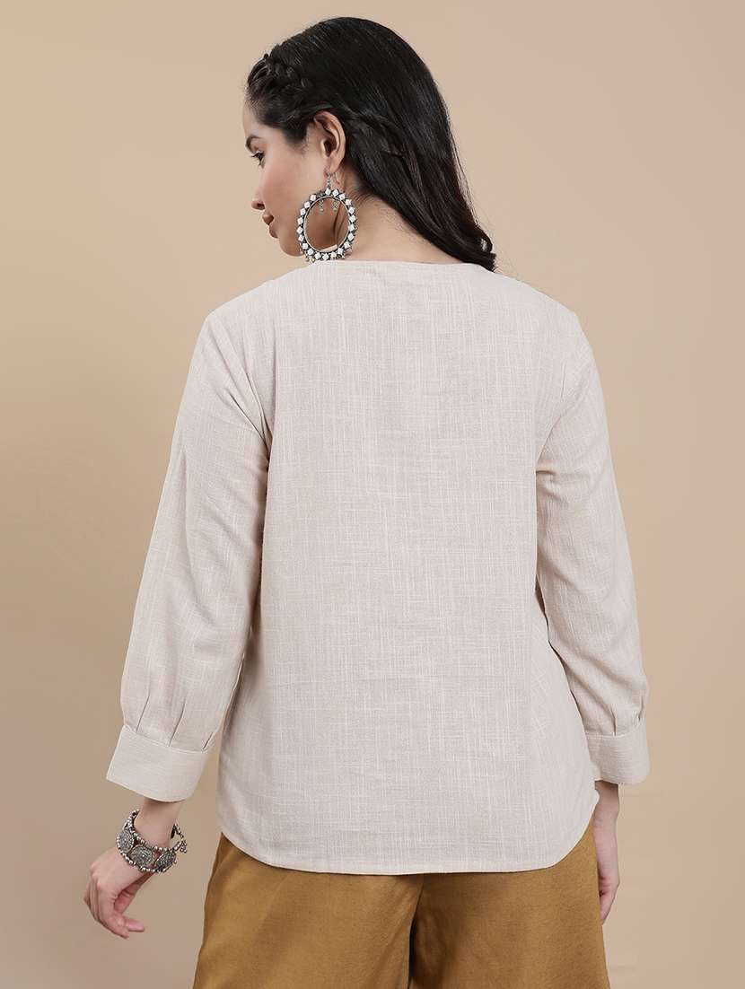 women embroidered long sleeve straight kurti - 22301822 -  Standard Image - 2