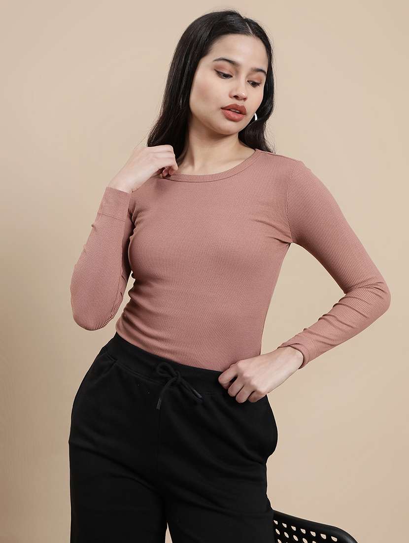 women solid long sleeve straight top