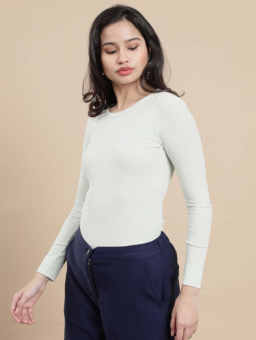 women solid long sleeve straight top - 22301833 -  Standard Image - 2
