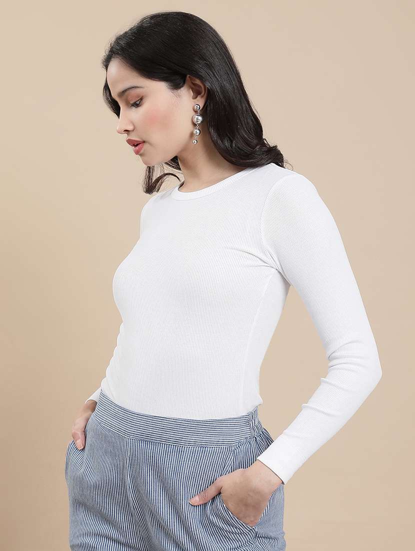 women solid long sleeve straight top - 22301834 -  Standard Image - 2
