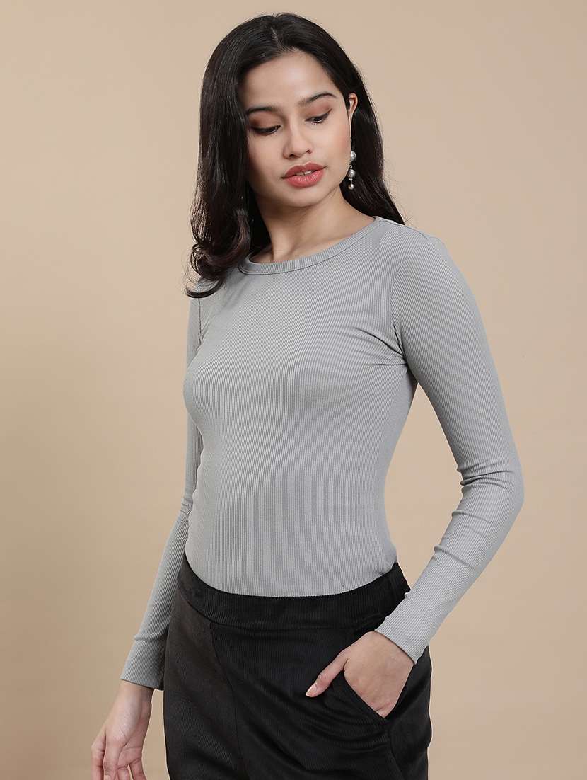 women solid long sleeve straight top - 22301837 -  Standard Image - 2