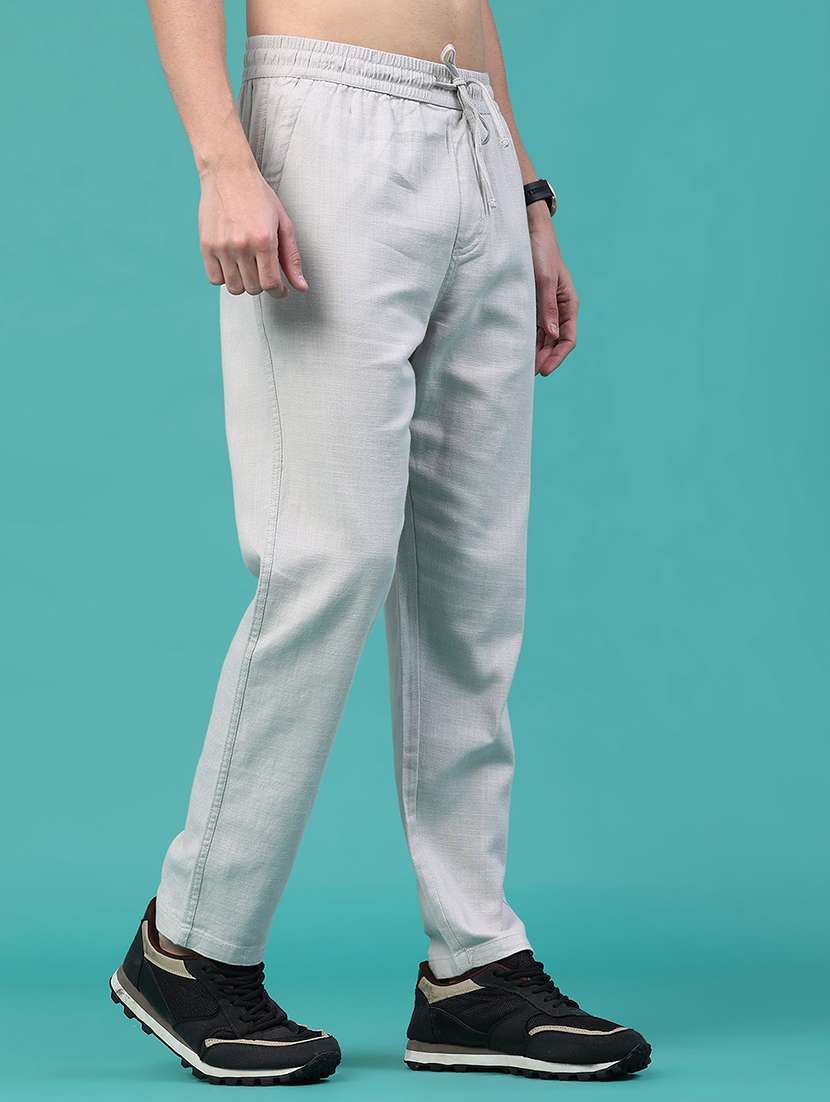 men solid mid rise flat front casual trouser - 22302087 -  Standard Image - 2