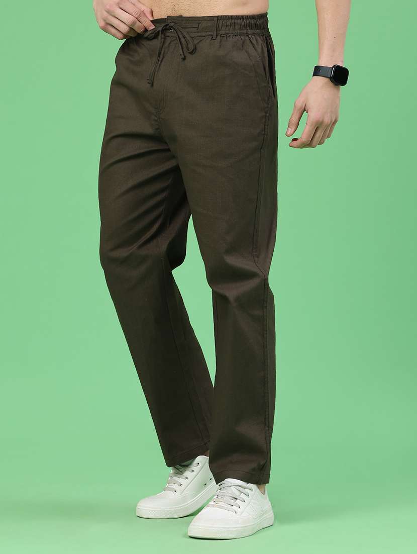men solid mid rise flat front casual trouser - 22302088 -  Standard Image - 2