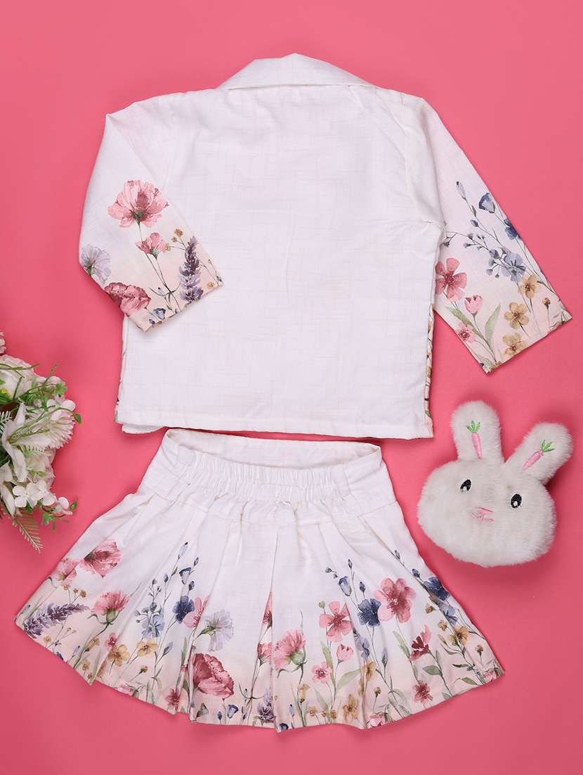 girls floral three quarter sleeve skirt & top set - 22302221 -  Standard Image - 2