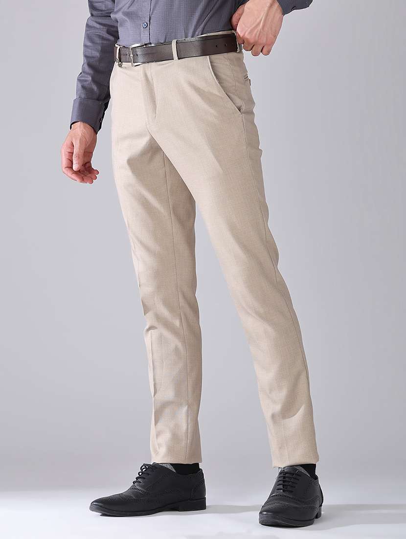 men solid mid rise flat front formal trouser - 22302224 -  Standard Image - 2
