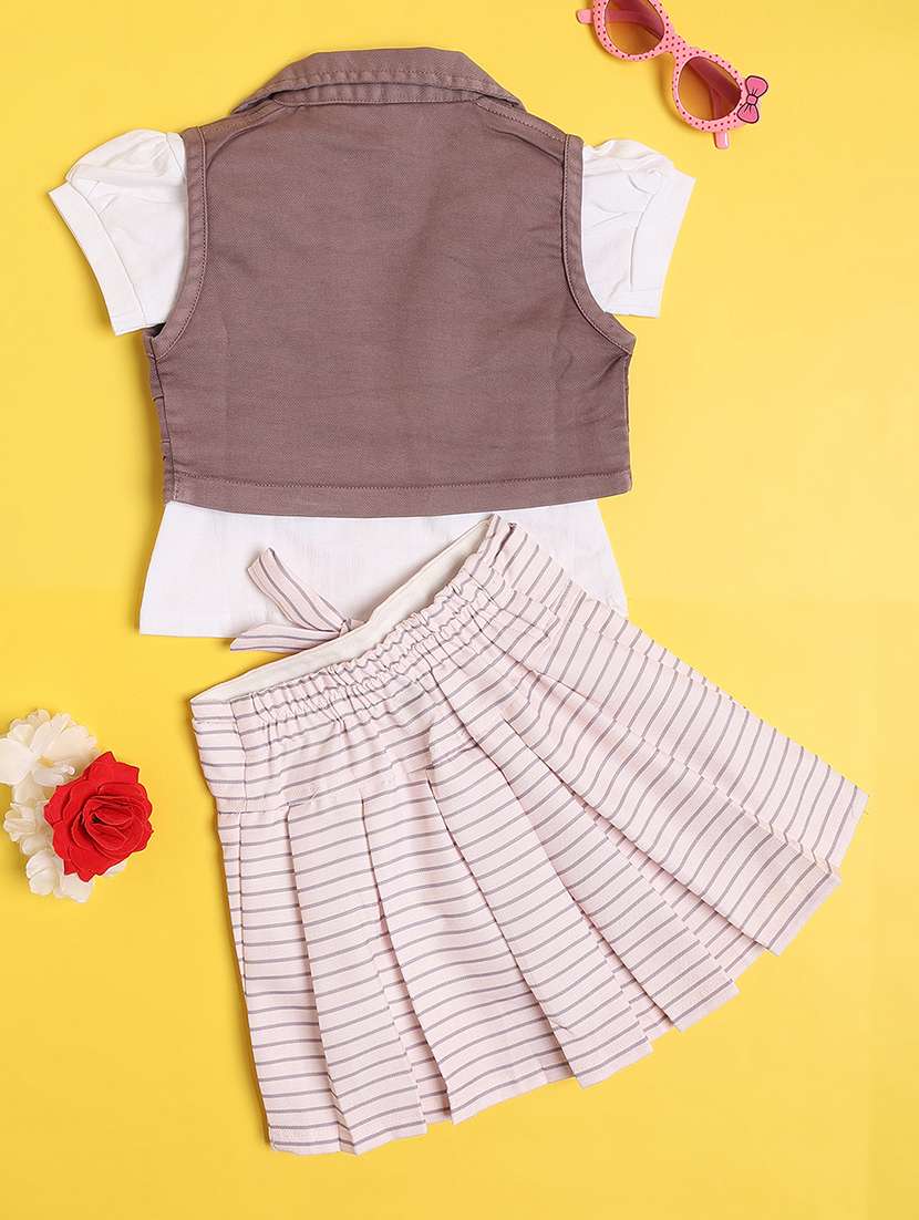 girls printed short sleeves top skirt set with jacket - 22302276 -  Standard Image - 2