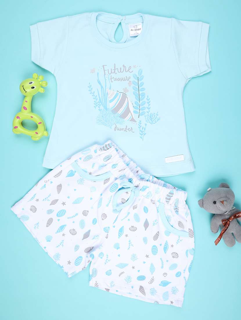 girls printed t-shirt and shorts set