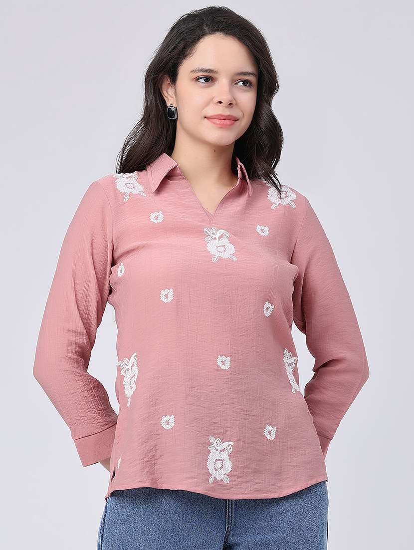 women embroidered three quarter sleeves straight kurti - 22302375 -  Standard Image - 2