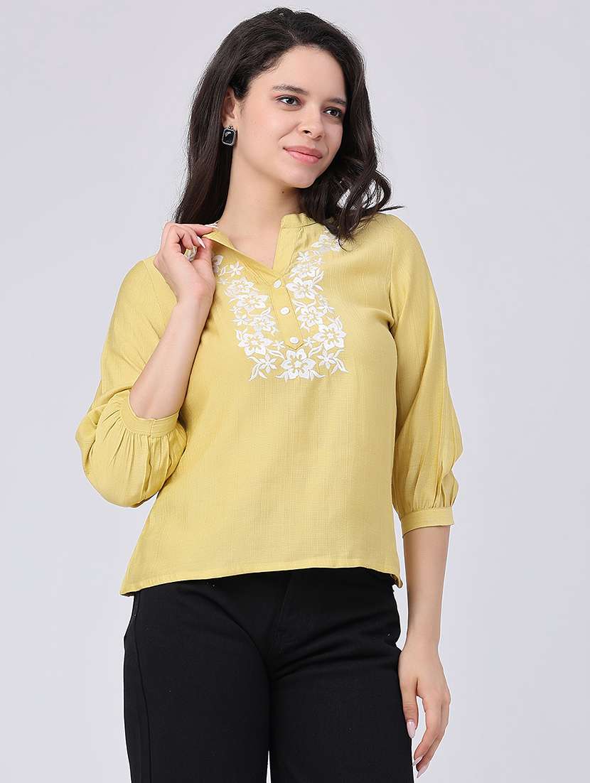 women embroidered three quarter sleeves regular top - 22302376 -  Standard Image - 2