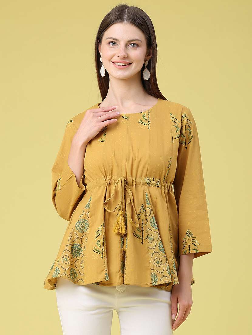 women printed three quarter sleeves peplum top - 22302378 -  Standard Image - 2