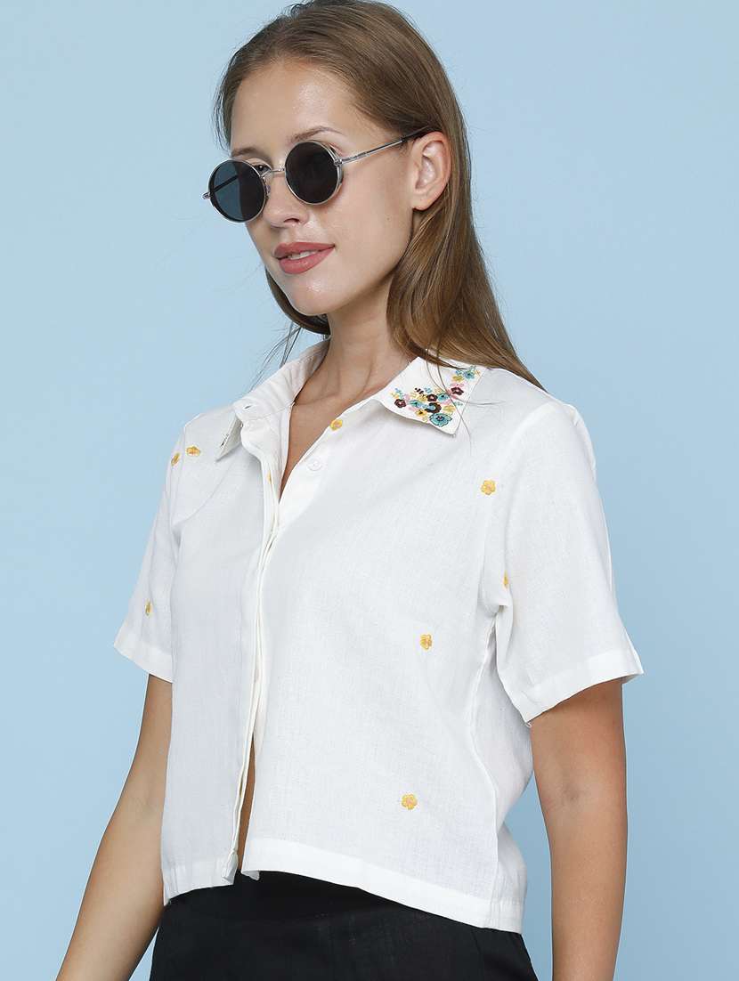 women embroidered short sleeves regular shirt