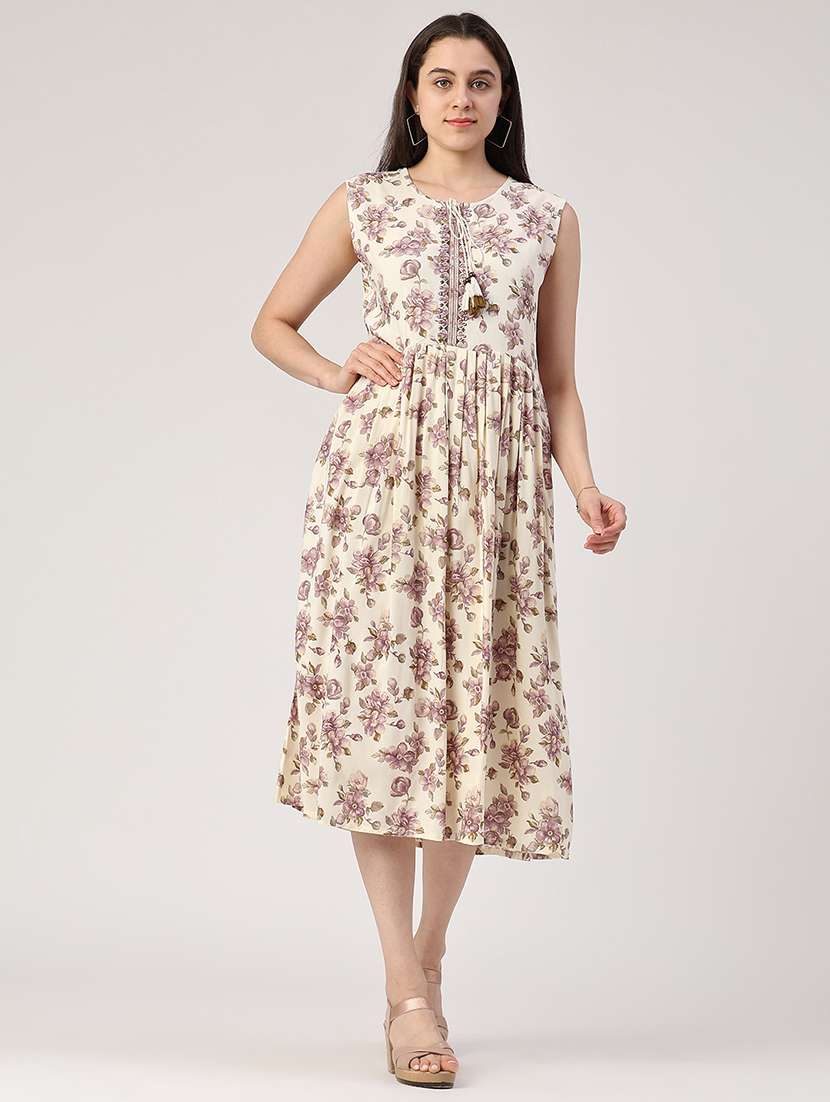 women printed sleeveless a-line dress - 22302415 -  Standard Image - 2