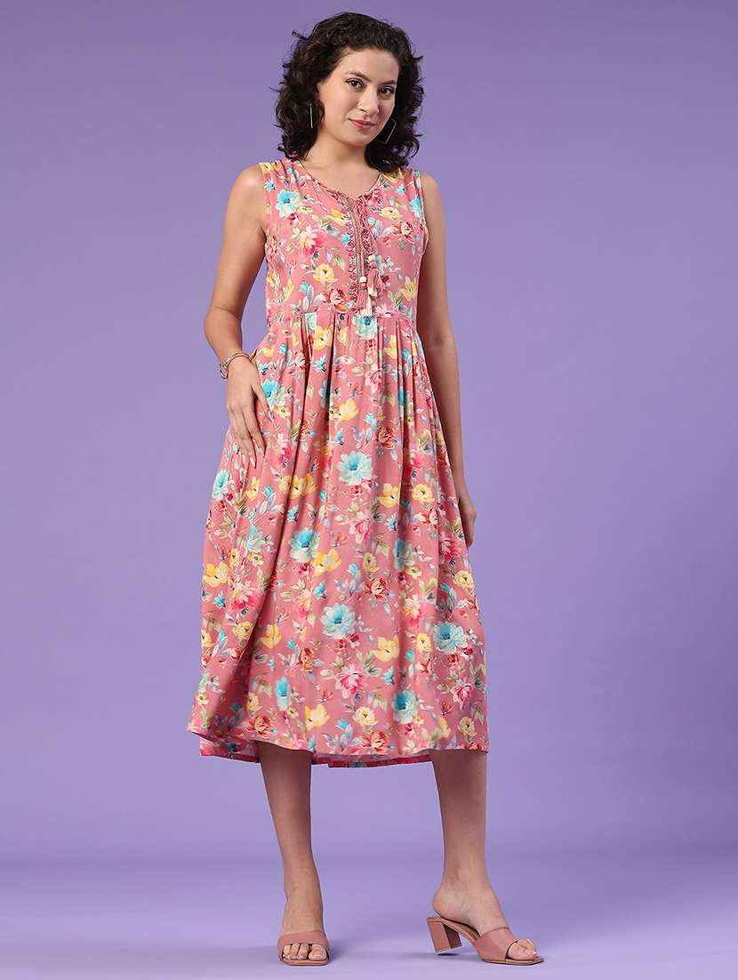 women floral print tie-up neck dress - 22302417 -  Standard Image - 2