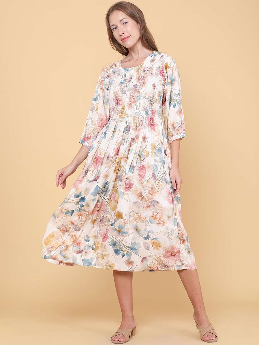 women printed round neck fit and flare dress - 22302420 -  Standard Image - 2