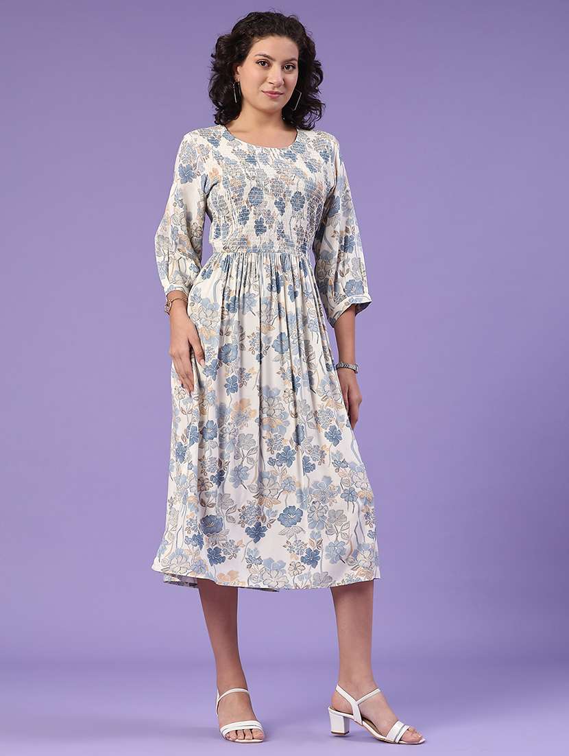 women printed round neck tiered dress - 22302422 -  Standard Image - 2