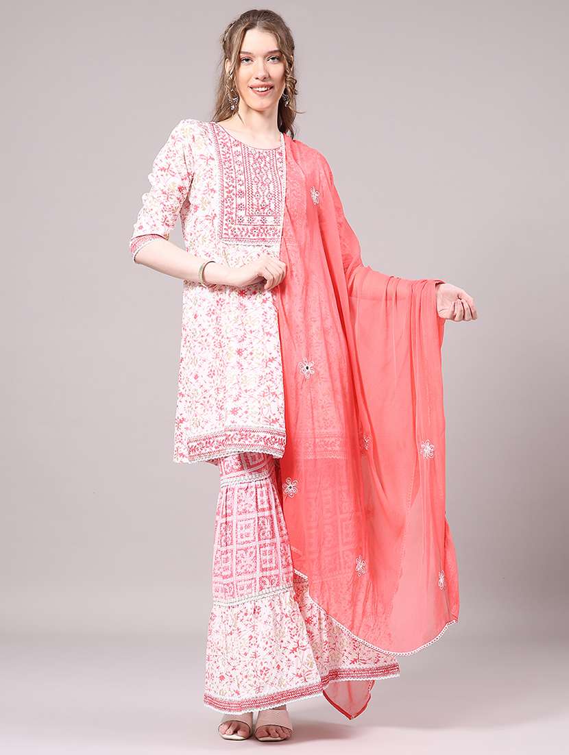 women printed three quarter sleeve kurta sharara set - 22302525 -  Standard Image - 2