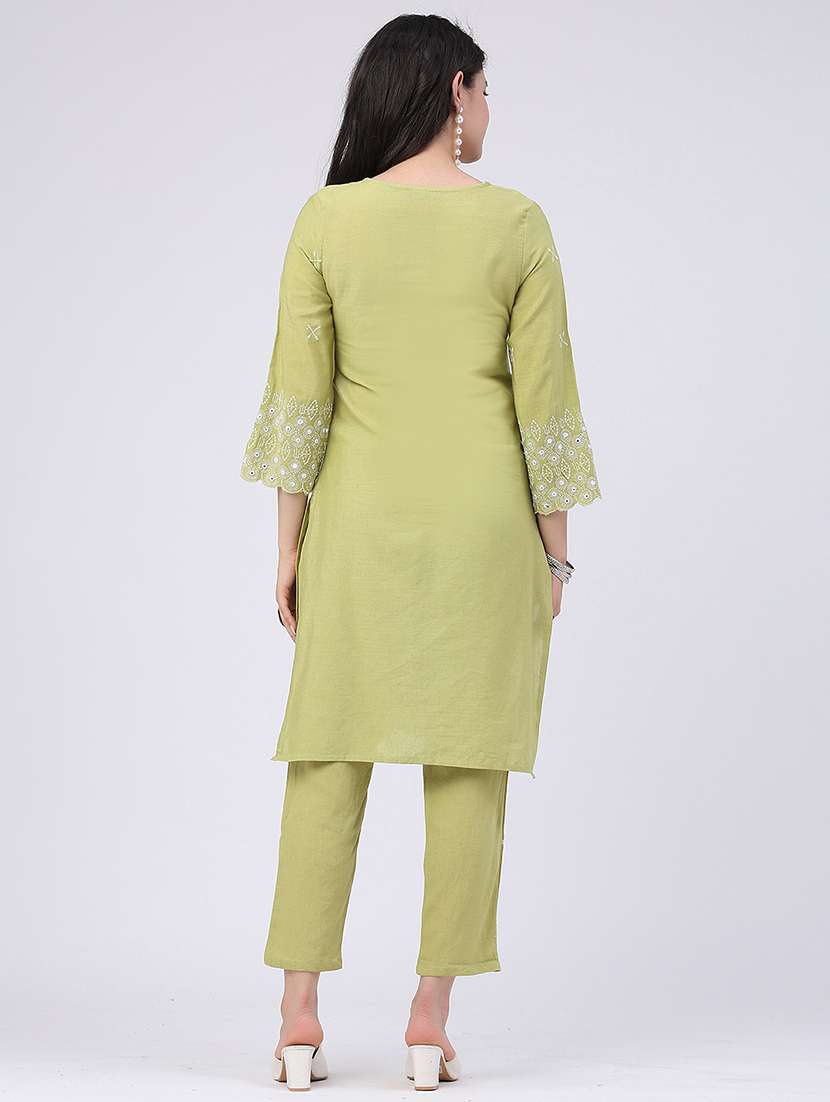 women embroidered three quarter sleeves kurta and pant set - 22302565 -  Standard Image - 2