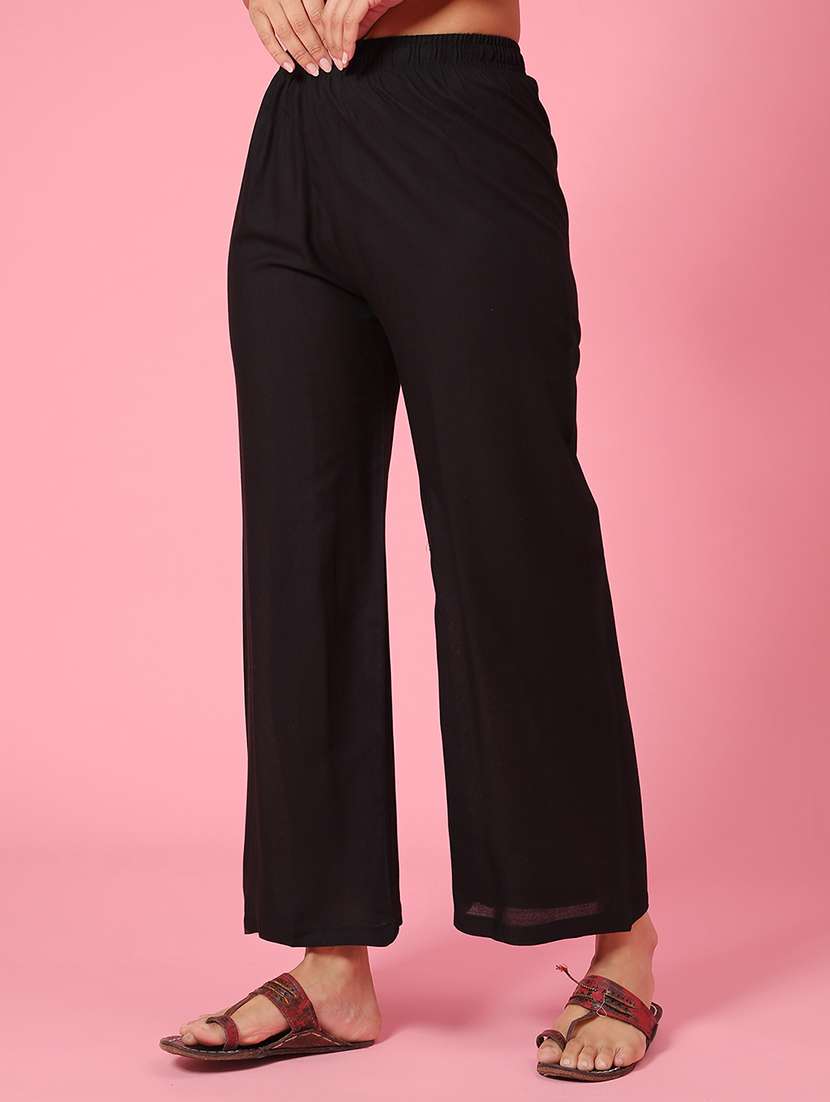 black rayon flared palazzo - 22302586 -  Standard Image - 2