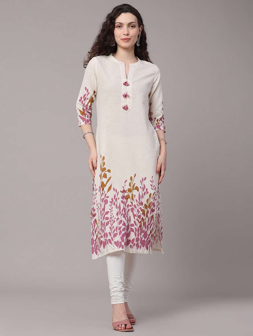 women printed three quarter sleeves straight kurta - 22302594 -  Standard Image - 2