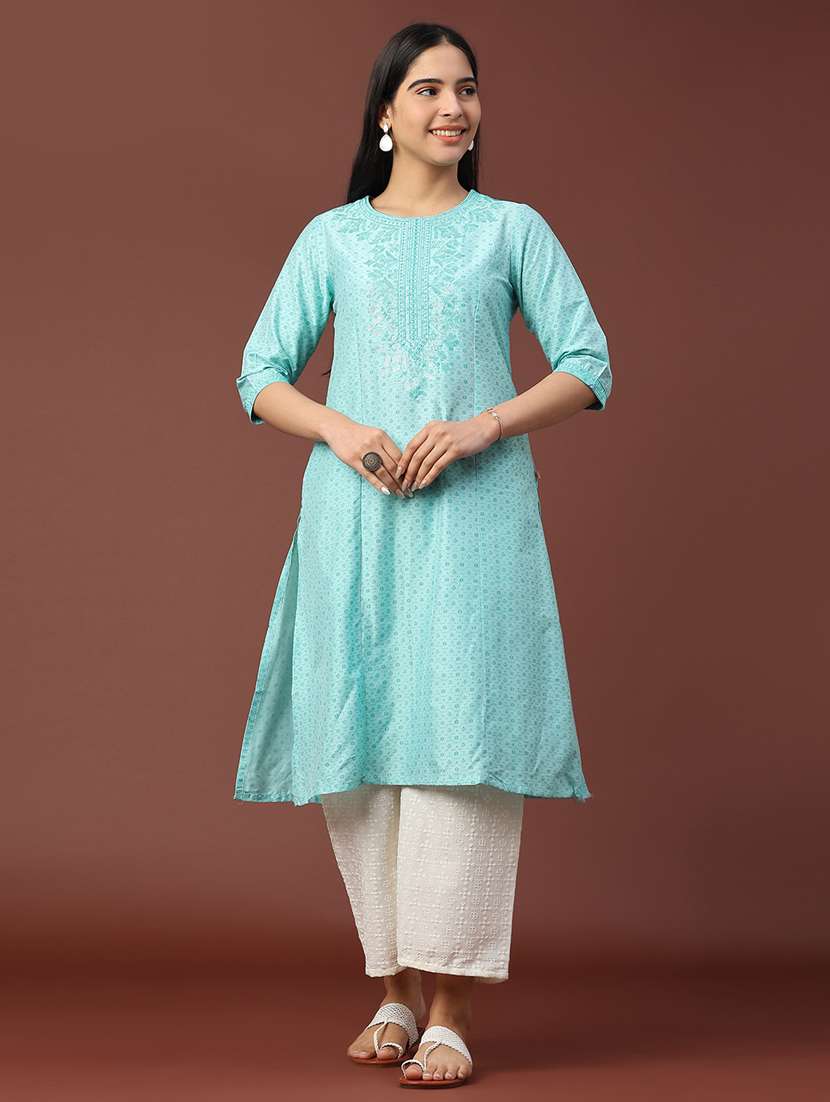 women printed three quarter sleeve a-line kurta - 22302665 -  Standard Image - 2