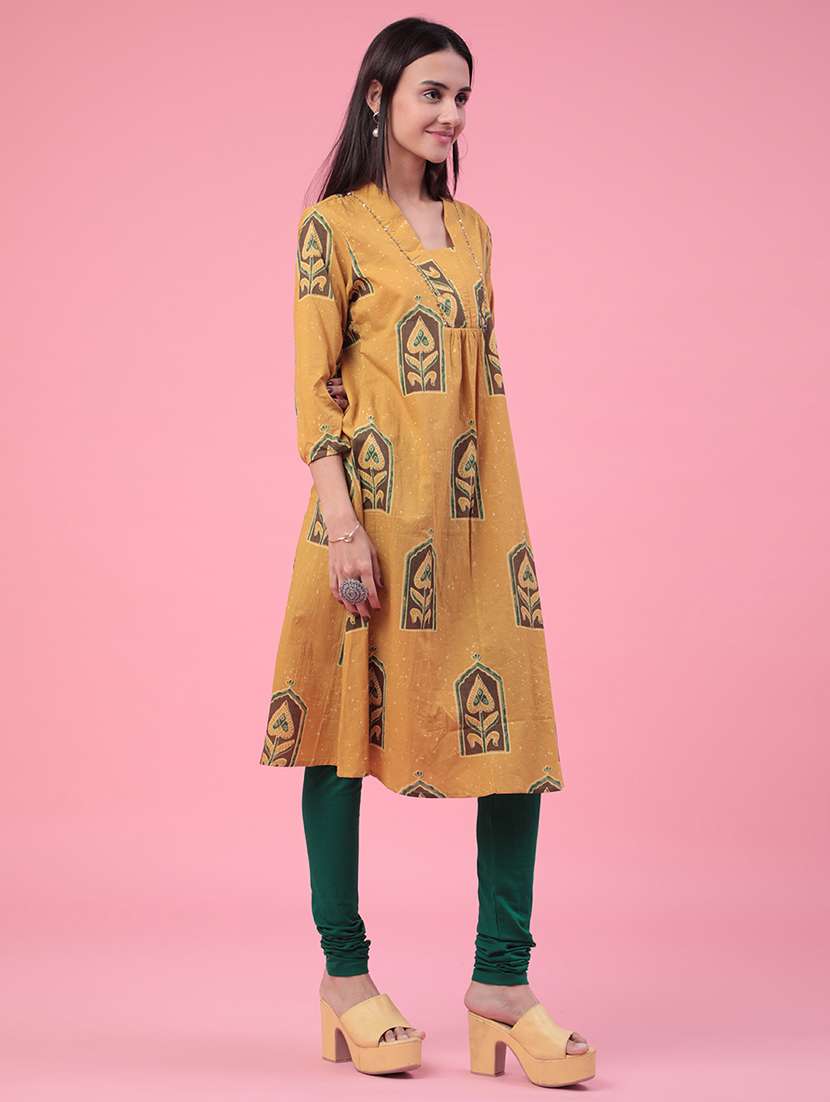 Women Printed Three Quarter Sleeves A-line Kurta - 22302675 -  Standard Image - 2