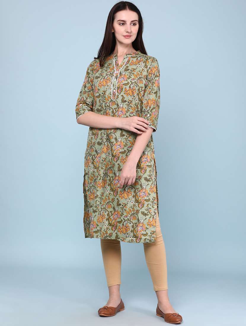 women printed three quarter sleeves straight kurta - 22302677 -  Standard Image - 2
