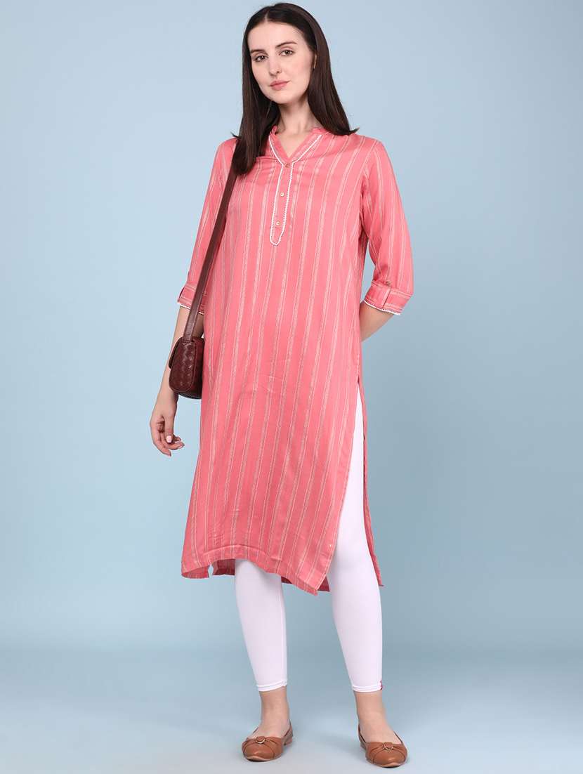 women printed three quarter sleeves straight kurta