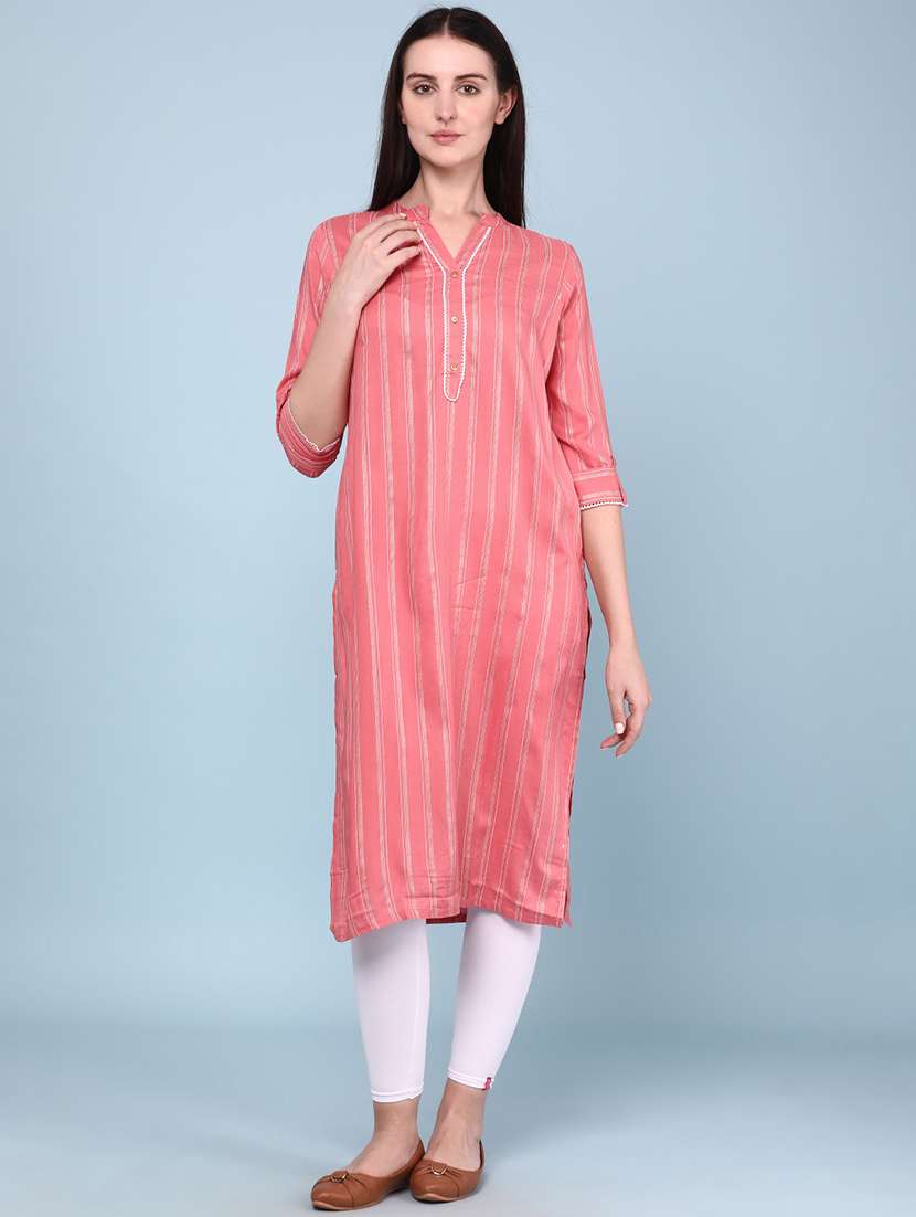 Women Printed Three Quarter Sleeves Straight Kurta - 22302679 -  Standard Image - 2