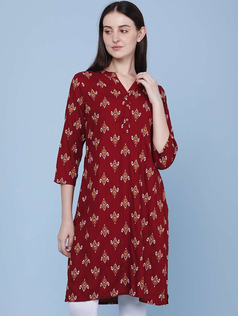women printed three quarter sleeves straight kurta - 22302681 -  Standard Image - 2