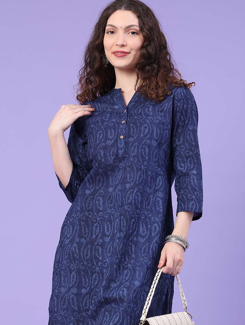 women printed three quarter sleeves straight kurta - 22302683 -  Standard Image - 2