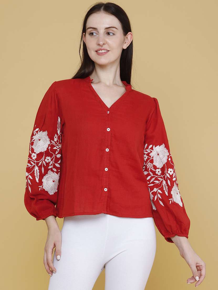 women embroidered long sleeves regular top - 22302882 -  Standard Image - 2