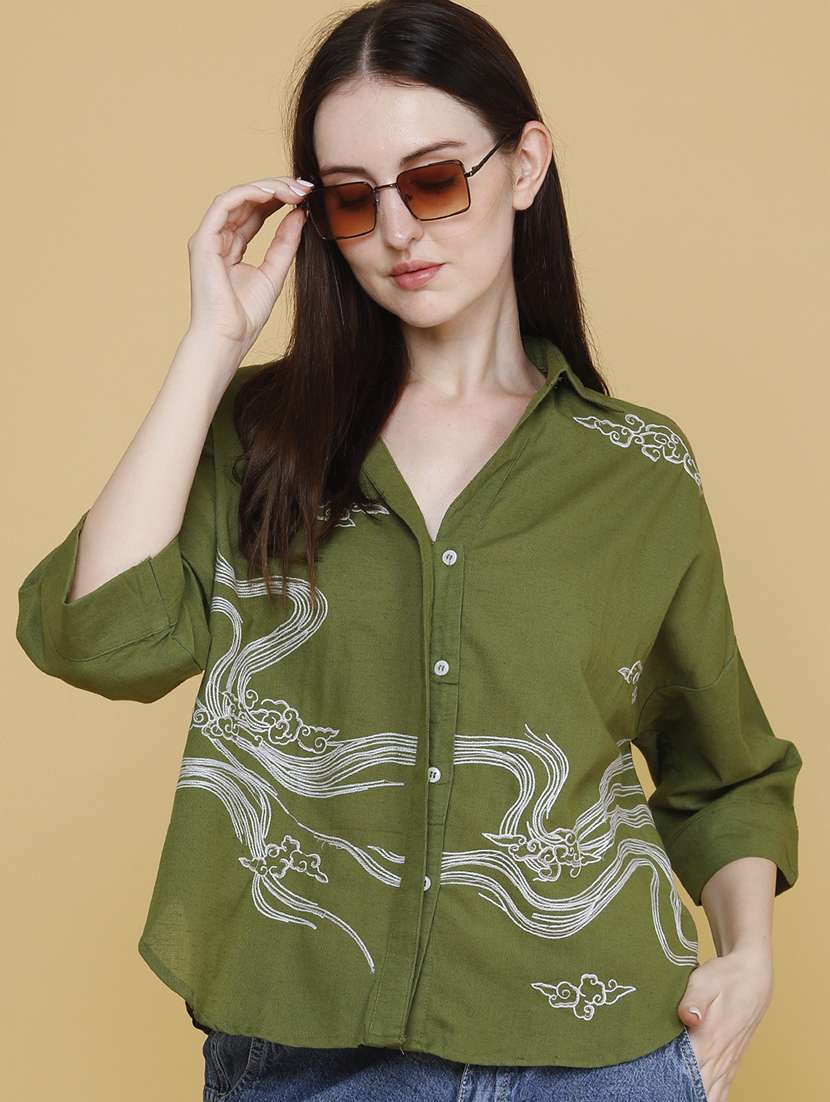 women embroidered three quarter sleeves regular top