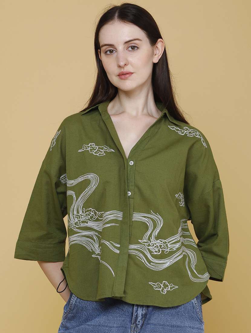 women embroidered three quarter sleeves regular top - 22302883 -  Standard Image - 2