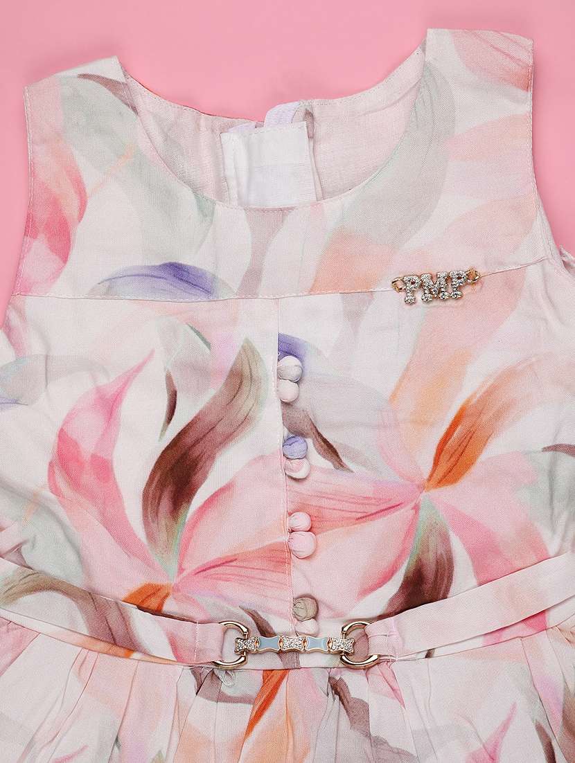 girls printed sleeveless tiered frock - 22302912 -  Standard Image - 2