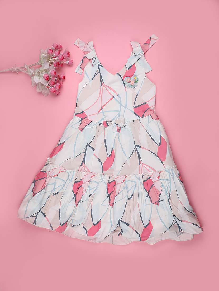 girls printed sleeveless tiered frock - 22302921 -  Standard Image - 2