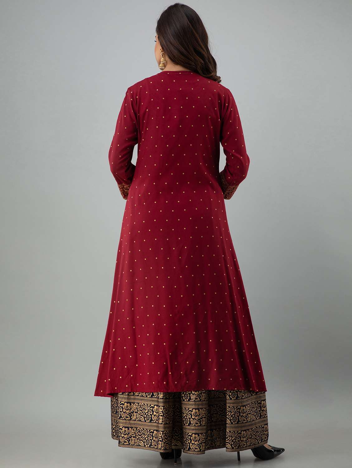 women printed three quarter sleeve kurta skirt with crop top set - 22303172 -  Standard Image - 7