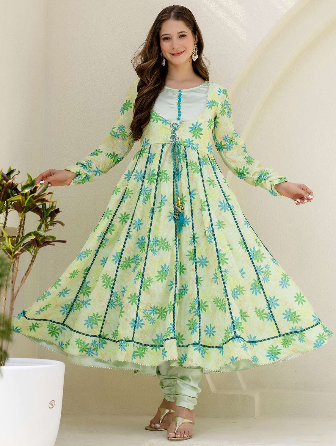 women floral long sleeve kurta churidaar with dupatta set - 22303177 -  Standard Image - 2
