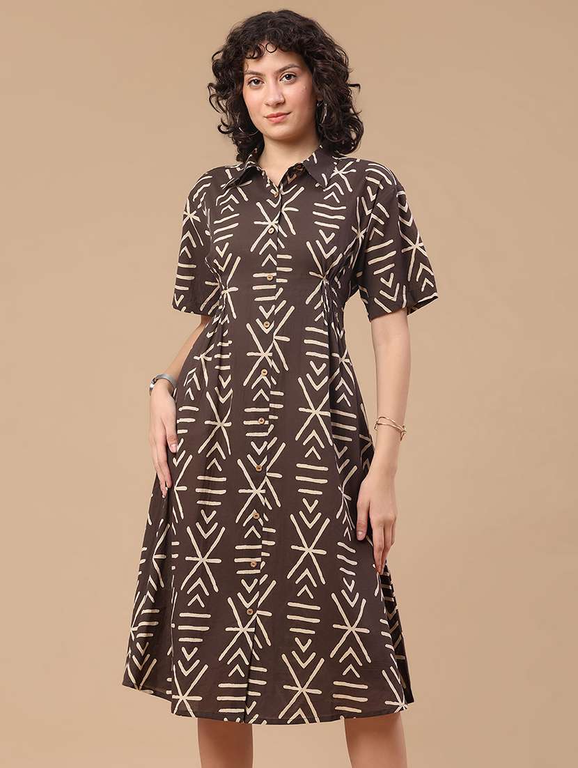 women printed short sleeves a-line dress - 22304216 -  Standard Image - 2