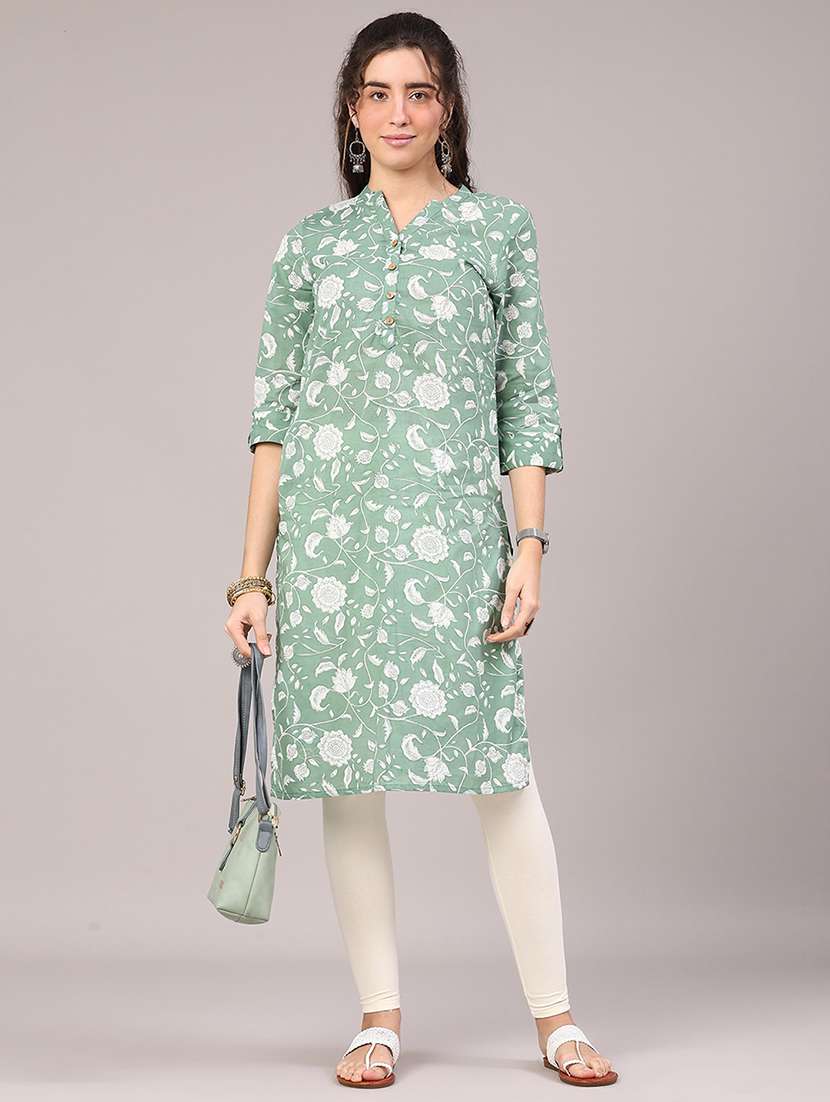 women floral three quarter sleeve straight kurta