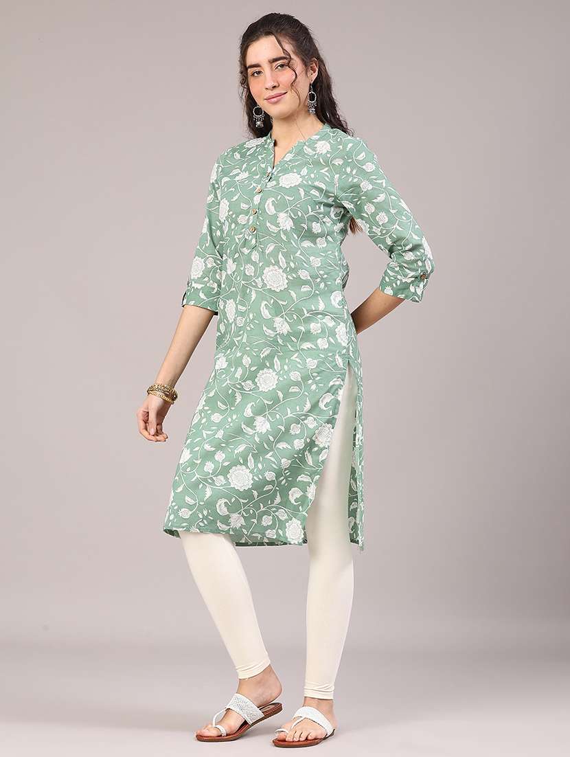 women floral three quarter sleeve straight kurta - 22304273 -  Standard Image - 2