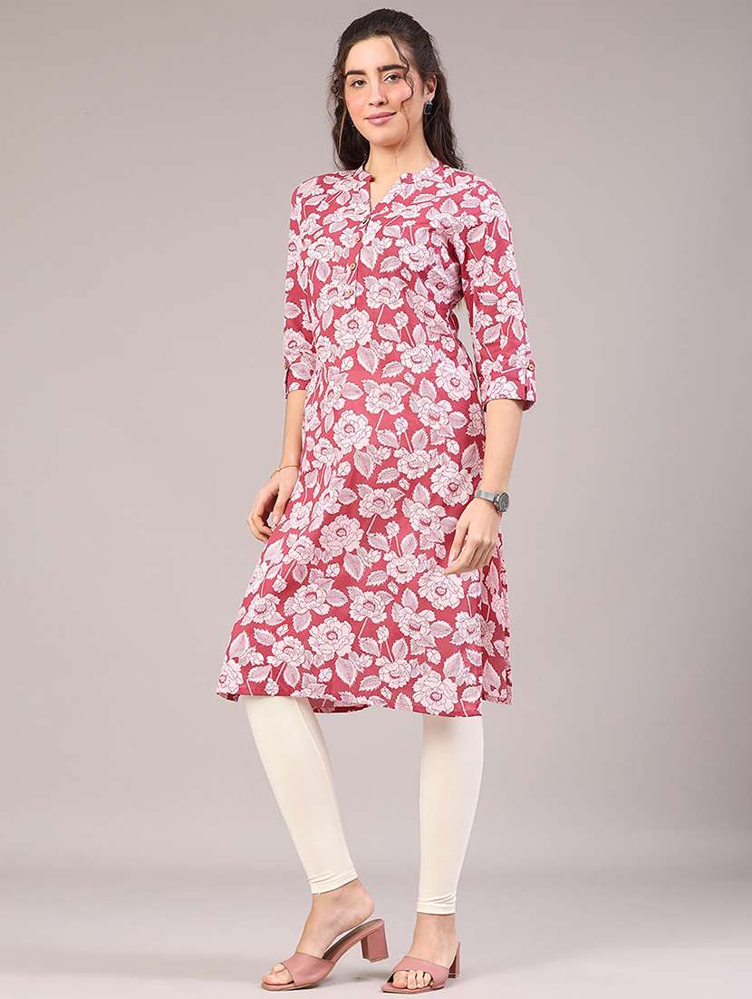 women floral three quarter sleeve straight kurta - 22304274 -  Standard Image - 2