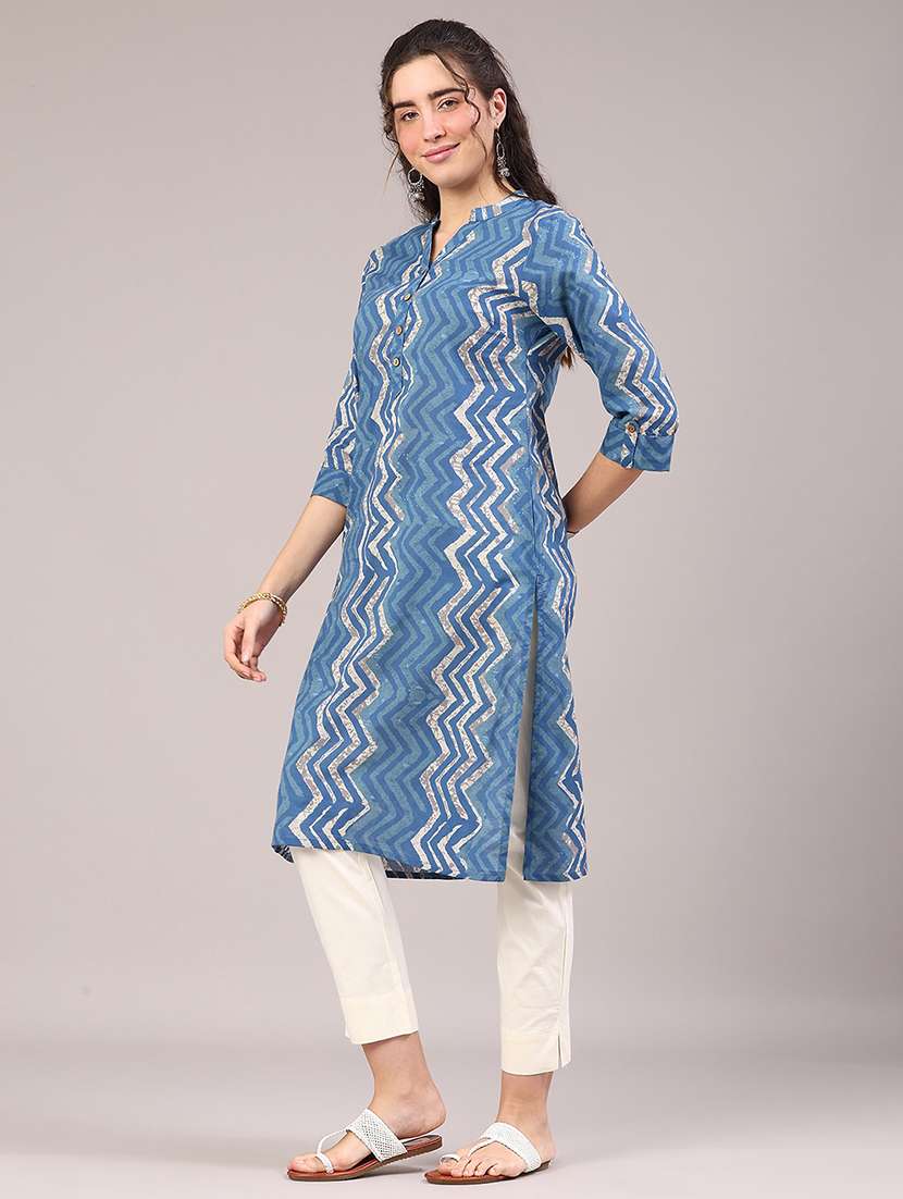 women printed three quarter sleeve straight kurta - 22304275 -  Standard Image - 2